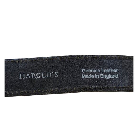 90s Harold’s Black Leather Belt Silver Hardware Made in England Medium - Picture 7 of 7